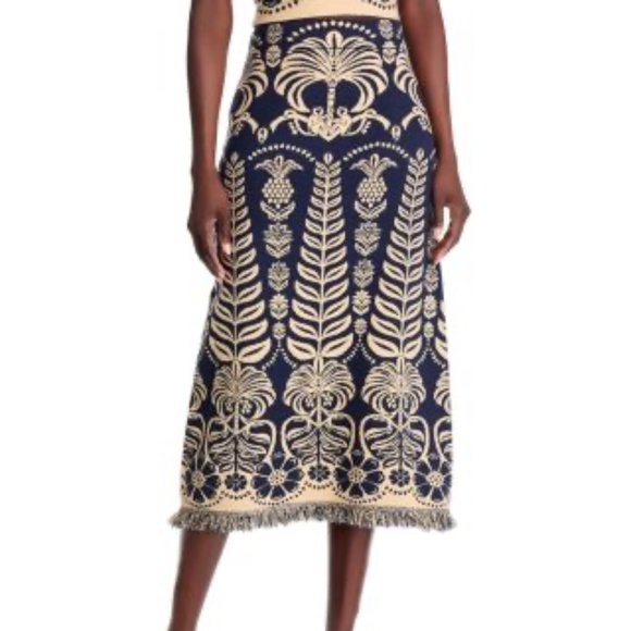 Farm Rio Ainika Tropical Splendor Knit Fringe Midi Skirt - Picture 4 of 9